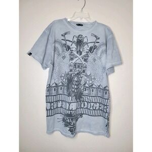 Artful Dodger Y2K Men Shirt Skull Embroidered Graphic Double Sided Mall Goth